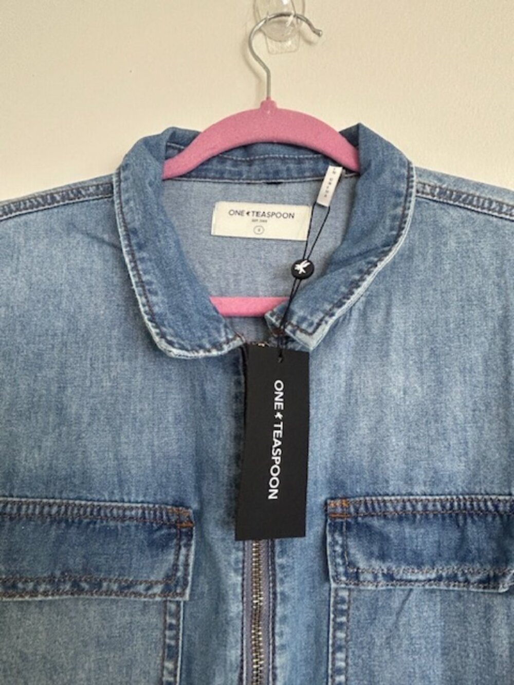 One Teaspoon Claudia Ciao Blue Long Length Zip Tie Fitted Denim Overalls NWT - Picture 4 of 16